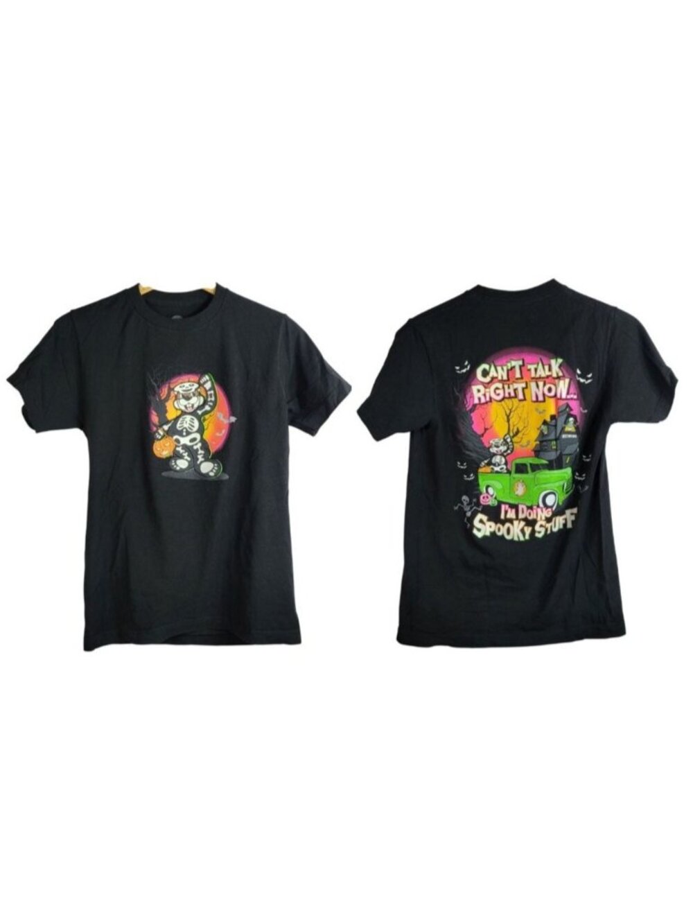 Buc-ees Glow in the Dark Halloween T Shirt Black Small Skeleton Jack O'Lantern